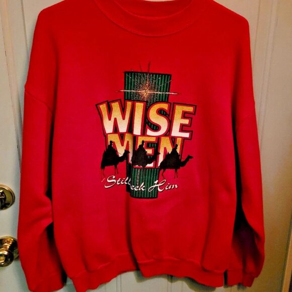 LEE Vintage Christmas Red Sweatshirt "Wise Men Still Seek Him" Misses XL - Picture 1 of 3